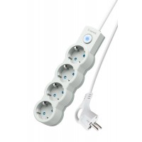 Удлинитель 4х3м с заземл. 10А IP20 2200Вт 220В защ. шторки ПВС 3х1 с выкл. бел. КОСМОС YKsm3m-4g-Z-V10A-W