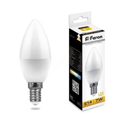 Лампа светодиодная LED 7вт E14 теплый матовая свеча