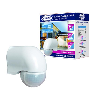 Датчик движения настенный 12м 1200Вт 12мин бел. IONICH 2002 Датчик движения настенный 12м 1200Вт 12мин бел. IONICH 2002