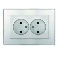 Розетка 2-м СП Афина 16А IP20 без заземл. в сборе серебр. Universal A0102-S Розетка 2-м СП Афина 16А IP20 без заземл. в сборе серебр. Universal A0102-S