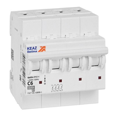 Выключатель автоматический модульный OptiDin BM63-4C6-4.5-УХЛ3 КЭАЗ 326819 Выключатель автоматический модульный OptiDin BM63-4C6-4.5-УХЛ3 КЭАЗ 326819