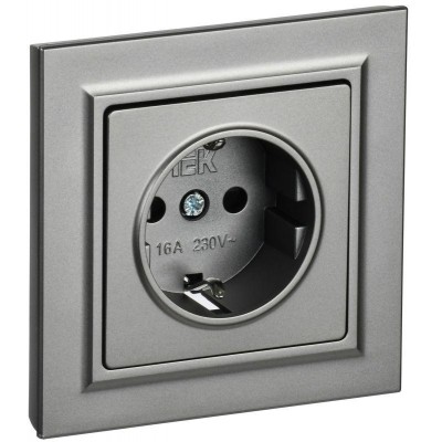 Розетка СП BRITE РСР14-1-0-БрС 16А в сборе с заземл. защ. шторки сталь IEK BR-R14-16-K46-F Розетка СП BRITE РСР14-1-0-БрС 16А в сборе с заземл. защ. шторки сталь IEK BR-R14-16-K46-F