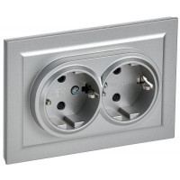 Розетка 2-м СП BRITE РСш12-3-БрА 16А в сборе с заземл. защ. шторки алюм. IEK BR-R24-16-K47-F