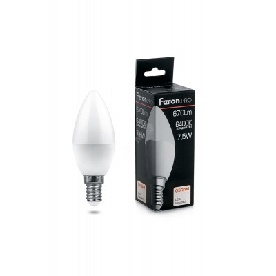 Лампа светодиодная LED 7.5вт Е14 дневной матовая свеча Feron.PRO