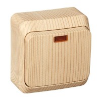 Выключатель 1-кл. ОП Этюд Дача 10А IP20 с подсветкой сосна SE BA10-005D Выключатель 1-кл. ОП Этюд Дача 10А IP20 с подсветкой сосна SE BA10-005D