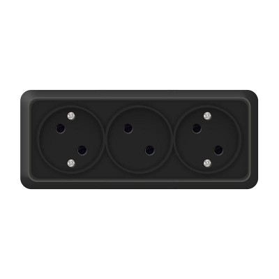 Розетка 3-м ОП Олимп 16А IP20 без заземл. черн. Universal 2217