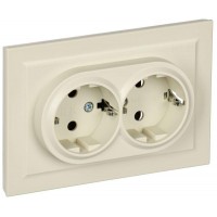 Розетка 2-м СП BRITE РСш12-3-БрКр 16А в сборе с заземл. защ. шторки беж. IEK BR-R24-16-K10-F