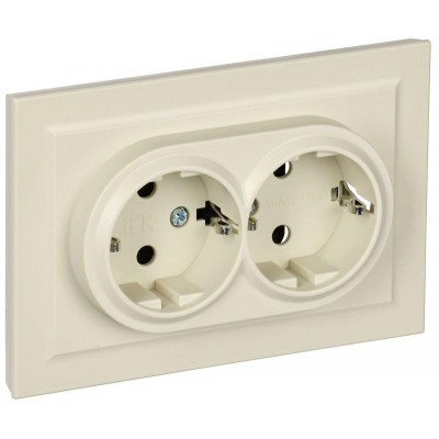 Розетка 2-м СП BRITE РСш12-3-БрКр 16А в сборе с заземл. защ. шторки беж. IEK BR-R24-16-K10-F Розетка 2-м СП BRITE РСш12-3-БрКр 16А в сборе с заземл. защ. шторки беж. IEK BR-R24-16-K10-F