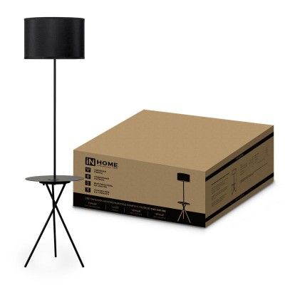 Светильник ТНО 04П-ВB 60Вт E27 230В торшер напольн. под лампу на основании с полкой черн. IN HOME 4690612049649