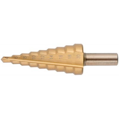 Сверло ступенчатое HSS по металлу 9 ступеней 4-20мм MOS 36382М Сверло ступенчатое HSS по металлу 9 ступеней 4-20мм MOS 36382М