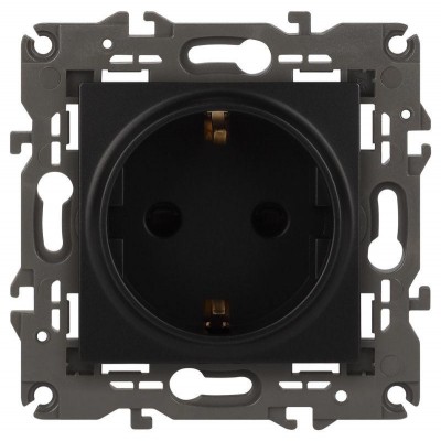 Розетка 1-м СП Эра Elegance 14-2102-05 16А IP20 16AX 250В 2P+E Schuko защ. шторки антрацит Эра Б0034276