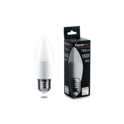 Лампа светодиодная LED 9вт Е27 дневной матовая свеча Feron.PRO