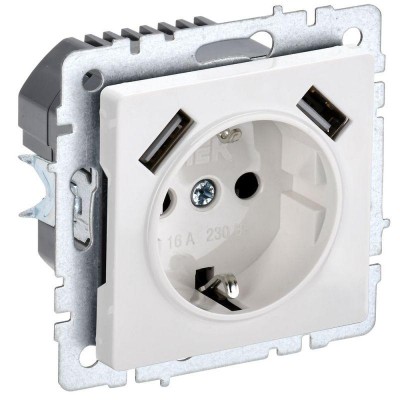 Розетка BRITE РЮш10-2-БрБ 16А с USB A+A 3.1А с заземл. защ. шторки механизм бел. IEK BR-R14-16-U21-D31-K01 Розетка BRITE РЮш10-2-БрБ 16А с USB A+A 3.1А с заземл. защ. шторки механизм бел. IEK BR-R14-16-U21-D31-K01
