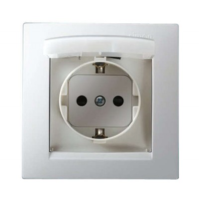Розетка 1-м СП Simon15 16А IP44 250В с заземл. Schuko защ. шторки с крышкой винт. клеммы бел. Simon 1590450-030 Розетка 1-м СП Simon15 16А IP44 250В с заземл. Schuko защ. шторки с крышкой винт. клеммы бел. Simon 1590450-030