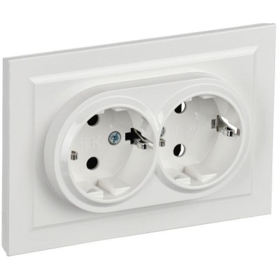 Розетка 2-м СП BRITE РСш12-3-БрБ 16А в сборе с заземл. защ. шторки бел. IEK BR-R24-16-K01-F Розетка 2-м СП BRITE РСш12-3-БрБ 16А в сборе с заземл. защ. шторки бел. IEK BR-R24-16-K01-F