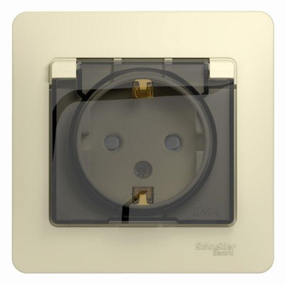 Розетка 1-м СП Glossa 16А IP44 с заземл. защ. шторки с крышкой в сборе беж. SE GSL000248 Розетка 1-м СП Glossa 16А IP44 с заземл. защ. шторки с крышкой в сборе беж. SE GSL000248