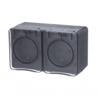 Розетка 2-м ОП AtlasDesign PROFI 16А IP54 заземл. защ. шторки антрацит SE ATN544026