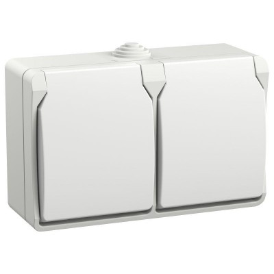 Розетка 2-м ОП Форс РСб22-3-ФБ 16А IP54 с заземл. защ. шторки бел. IEK ERS22-K01-16-54-DC