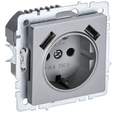 Розетка BRITE РЮш10-1-БрА 16А с USB A+A 2.1А с заземл. защ. шторки механизм алюм. IEK BR-R14-16-U21-D21-K47 Розетка BRITE РЮш10-1-БрА 16А с USB A+A 2.1А с заземл. защ. шторки механизм алюм. IEK BR-R14-16-U21-D21-K47