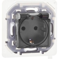 Розетка 1-м СП Inspiria 16А IP44 250В 2P+E защ. шторки с крышкой немецк. стандарт механизм алюм. IEK 673742
