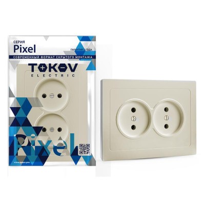 Розетка 2-м СП Pixel 16А IP20 без заземл. в сборе беж. TOKOV ELECTRIC TKE-PX-R2F-C02 Розетка 2-м СП Pixel 16А IP20 без заземл. в сборе беж. TOKOV ELECTRIC TKE-PX-R2F-C02