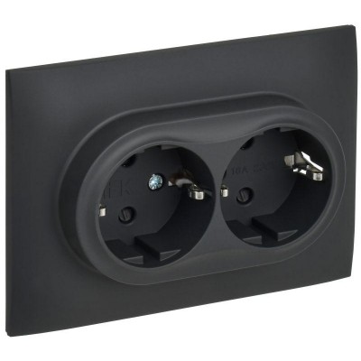 Розетка 2-м SKANDY 16А с заземл. защ. шторки в сборе SK-R07G графит IEK SK-R24-16-K53-F