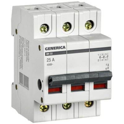 Выключатель нагрузки (мини-рубильник) 3п 25А ВН-32 GENERICA MNV15-3-025 Выключатель нагрузки (мини-рубильник) 3п 25А ВН-32 GENERICA MNV15-3-025