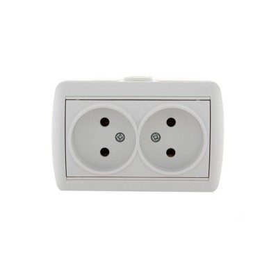 Розетка 2-м ОП Nata 16А IP20 без заземл. керамика бел. LEZARD 710-0200-128 Розетка 2-м ОП Nata 16А IP20 без заземл. керамика бел. LEZARD 710-0200-128