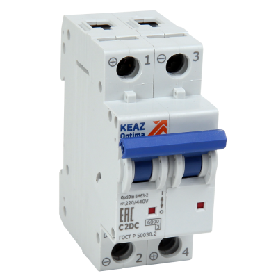 Выключатель автоматический модульный 2п C 16А OptiDin BM63-2C16-DC-УХЛ3 КЭАЗ 261234 Выключатель автоматический модульный 2п C 16А OptiDin BM63-2C16-DC-УХЛ3 КЭАЗ 261234