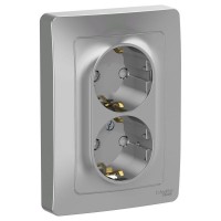 Розетка 2-м СП Blanca 16А IP20 250В с заземл. защ. шторки алюм. SE BLNRS001123 Розетка 2-м СП Blanca 16А IP20 250В с заземл. защ. шторки алюм. SE BLNRS001123