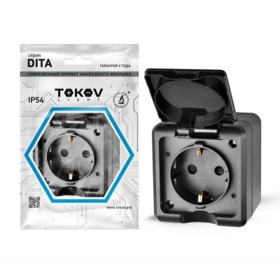 Розетка 1-м ОП Dita 16А IP54 250В с заземл. с крышкой карбон TOKOV ELECTRIC TKL-DT-R1Z-C14-IP54 Розетка 1-м ОП Dita 16А IP54 250В с заземл. с крышкой карбон TOKOV ELECTRIC TKL-DT-R1Z-C14-IP54