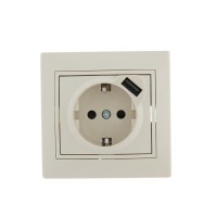 Розетка 1-м СП Mira 16А с заземл. + USB разъем крем. LEZARD 701-0303-181 Розетка 1-м СП Mira 16А с заземл. + USB разъем крем. LEZARD 701-0303-181