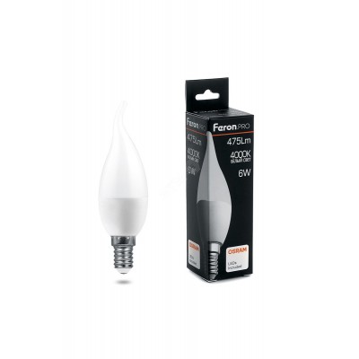 Лампа светодиодная LED 6вт Е14 белый матовая свеча на ветру Feron.PRO