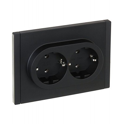 Розетка 2-м СП FORTE&PIANO FP124 16А с заземл. без защ. шторок безвинт. крепл. черн. IEK FP-R21-16-1-K02