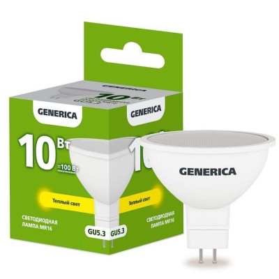Лампа светодиодная MR16 10Вт софит 3000К GU5.3 230В GENERICA LL-MR16-10-230-30-GU5-G Лампа светодиодная MR16 10Вт софит 3000К GU5.3 230В GENERICA LL-MR16-10-230-30-GU5-G
