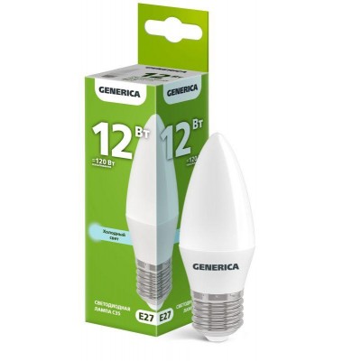 Лампа светодиодная C35 12Вт свеча 6500К E27 230В GENERICA LL-C35-12-230-65-E27-G