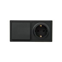 Блок выключатель 1-клав. и розетка 1-местн с заземл. LETO черн. бархат горизонталь LEZARD 752-4200-170BAP Блок выключатель 1-клав. и розетка 1-местн с заземл. LETO черн. бархат горизонталь LEZARD 752-4200-170BAP