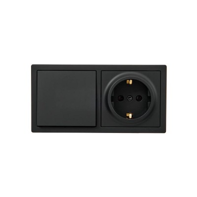 Блок выключатель 1-клав. и розетка 1-местн с заземл. LETO черн. бархат горизонталь LEZARD 752-4200-170BAP Блок выключатель 1-клав. и розетка 1-местн с заземл. LETO черн. бархат горизонталь LEZARD 752-4200-170BAP