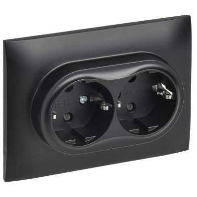 Розетка 2-м SKANDY 16А с заземл. защ. шторки в сборе SK-R07Bl черн. IEK SK-R24-16-K02-F