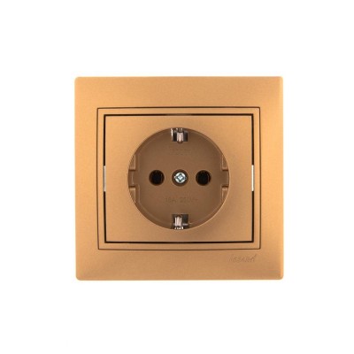 Розетка 1-м СП Mira 16А IP20 с заземл. со вставкой керамика зол. метал. LEZARD 701-1313-122