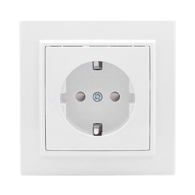 Розетка 1-м СП Минск 16А IP20 с заземл. защ. шторки бел. Basic EKF ERR16-028-100