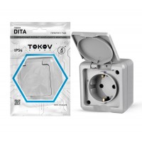 Розетка 1-м ОП Dita 16А IP54 250В с заземл. с крышкой сер. TOKOV ELECTRIC TKL-DT-R1Z-C06-IP54 Розетка 1-м ОП Dita 16А IP54 250В с заземл. с крышкой сер. TOKOV ELECTRIC TKL-DT-R1Z-C06-IP54