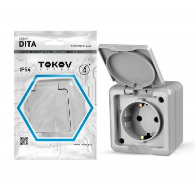 Розетка 1-м ОП Dita 16А IP54 250В с заземл. с крышкой сер. TOKOV ELECTRIC TKL-DT-R1Z-C06-IP54 Розетка 1-м ОП Dita 16А IP54 250В с заземл. с крышкой сер. TOKOV ELECTRIC TKL-DT-R1Z-C06-IP54