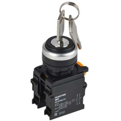 Переключатель 2 полож. 1НО+1НЗ с ключом черн. MASTER IEK MI-SW60-11Y-3-34-2-K02