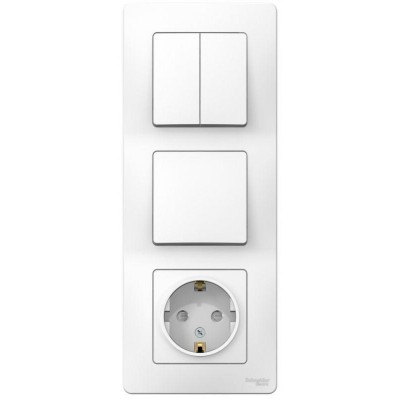 Блок СП Blanca (розетка с заземл. защ. шторки 16А 250В + 1-кл. выкл. + 2-кл. выкл.) бел. SE BLNBS101201 Блок СП Blanca (розетка с заземл. защ. шторки 16А 250В + 1-кл. выкл. + 2-кл. выкл.) бел. SE BLNBS101201