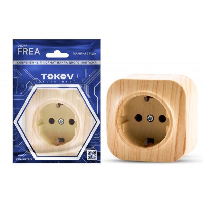 Розетка 1-м ОП Frea 16А IP20 250В с заземл. АБС-пластик сосна TOKOV ELECTRIC TKE-FR-R1Z-C25 Розетка 1-м ОП Frea 16А IP20 250В с заземл. АБС-пластик сосна TOKOV ELECTRIC TKE-FR-R1Z-C25