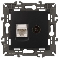 Розетка компьютерная + телевизионная 2-м Elegance 14-3110-05 RJ45 + TV IP20 механизм антрацит Эра Б0034318