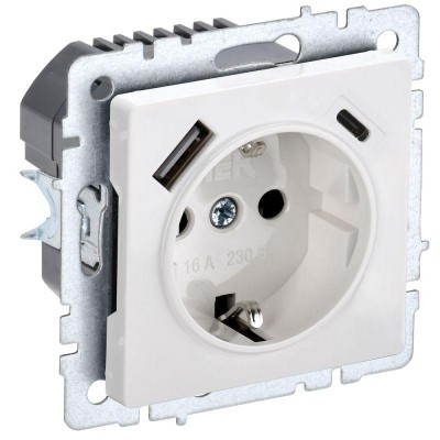 Розетка BRITE РЮш11-1-БрБ 16А с USB A+C 18Вт с заземл. защ. шторки механизм бел. IEK BR-R14-16-U22-018-K01 Розетка BRITE РЮш11-1-БрБ 16А с USB A+C 18Вт с заземл. защ. шторки механизм бел. IEK BR-R14-16-U22-018-K01