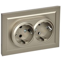 Розетка 2-м СП BRITE РС12-3-БрШ 16А в сборе с заземл. без защ. шторок шампань IEK BR-R21-16-K37-F Розетка 2-м СП BRITE РС12-3-БрШ 16А в сборе с заземл. без защ. шторок шампань IEK BR-R21-16-K37-F