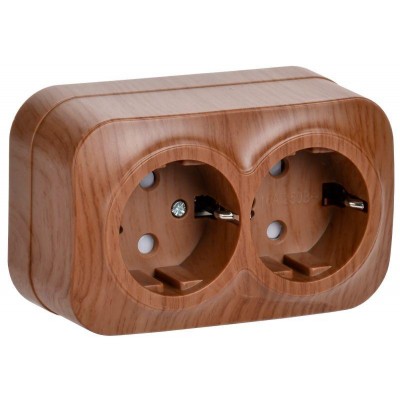 Розетка 2-м ОП GLORY РСш22-3-ХД 16А с заземл. защ. шторки дуб IEK ERH24-K24-16 Розетка 2-м ОП GLORY РСш22-3-ХД 16А с заземл. защ. шторки дуб IEK ERH24-K24-16